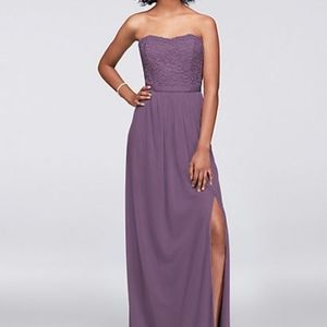 David's Bridal Lace and Mesh long strapless dress